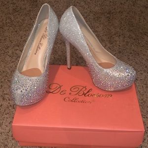 De Blossom Silver Sparkle Heels for Wedding or NYE